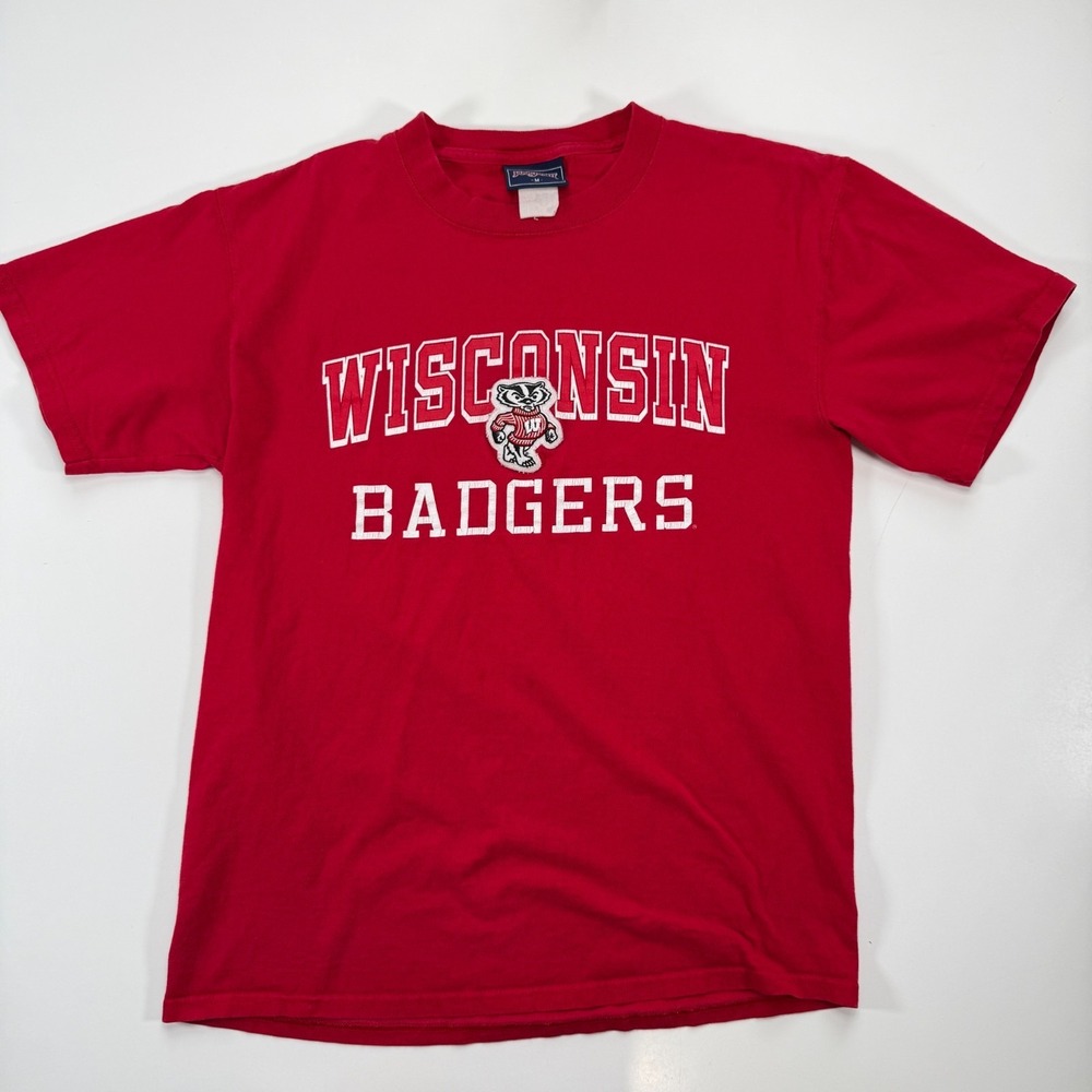 Vtg Wisconsin Badgers Jansport Short Sleeve T-Shirt Adult Medium Red Embroidered